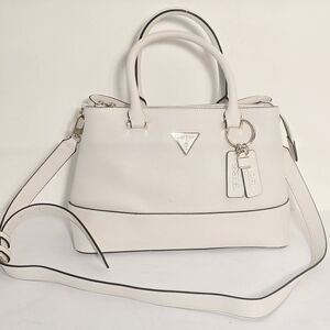 GUESS Ivory Satchel with Silver Accents